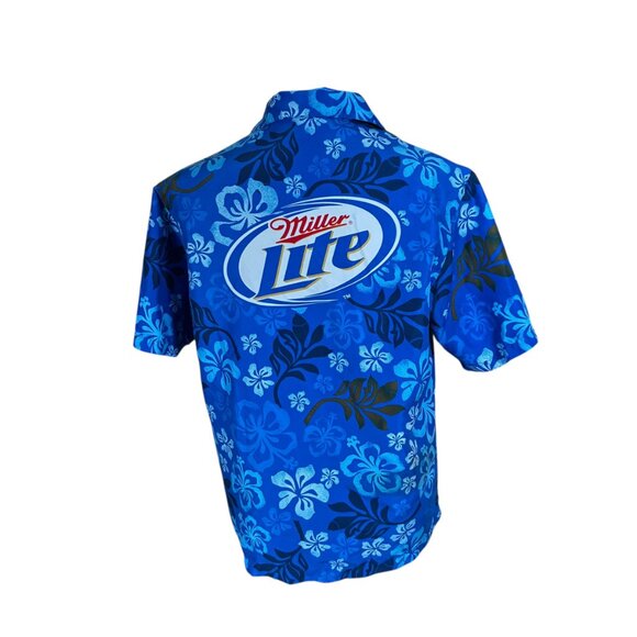 Miller Lite Men's Blue Hawaiian Short Sleeve Button Front Shirt Medium - Picture 5 of 8